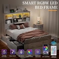 thumbnail image 4 of VanAcc Queen Size Bookcase Bed Frame with LED Headboard and 4 Drawers, Farmhouse Wood Storage Bed with Charging Station, White Birch, 4 of 7