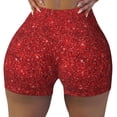 thumbnail image 2 of Rateoe Red Glitter Printed Power Workout Shorts for Women Tummy Control Squat Proof Ribbed Thick Seamless Scrunch Active Short-Large, 2 of 8