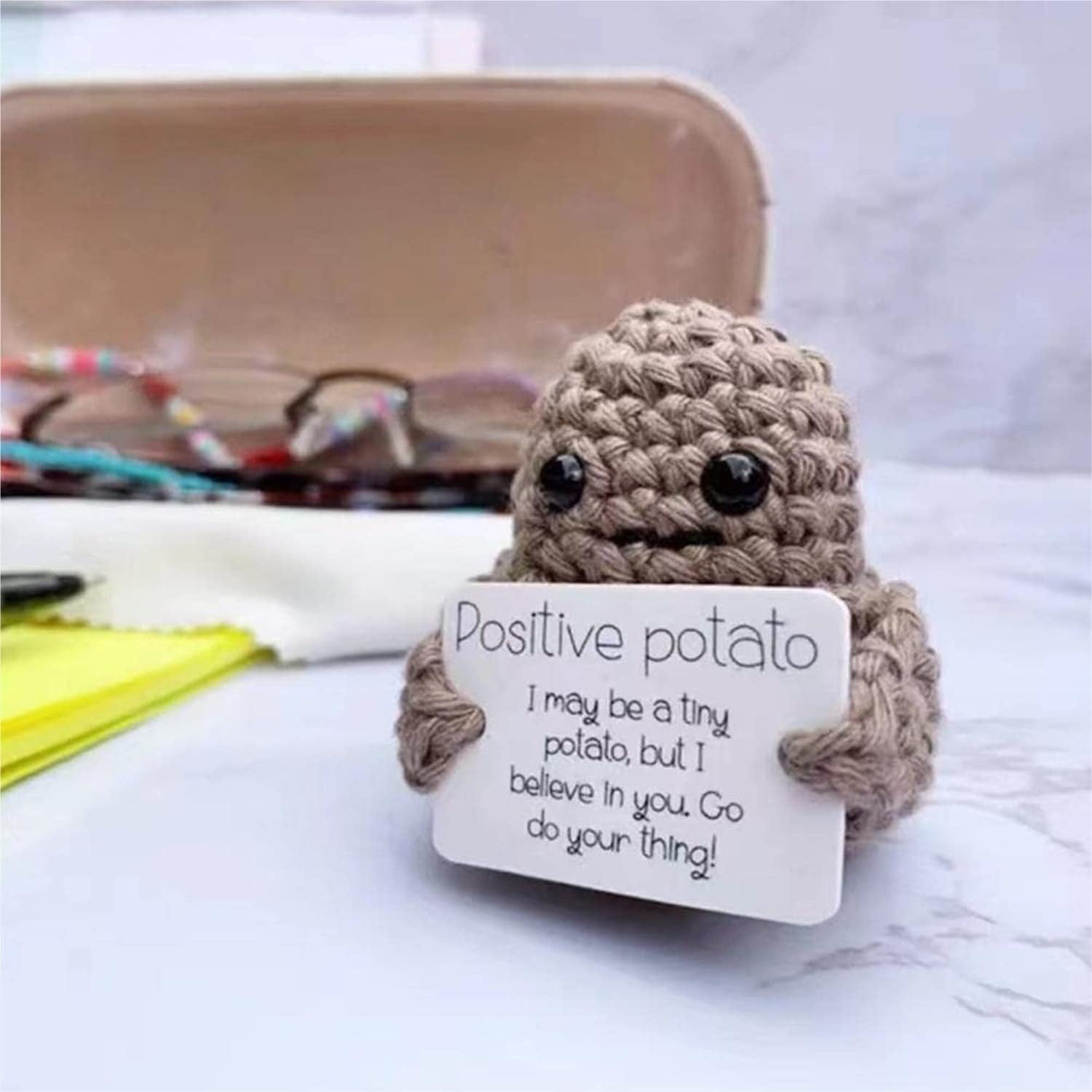 Handmade Positive Potato Pocket Hug Funny Gifts for Friend, Knitting Doll  Funny Positive Potato with Incentive Card Decoration 