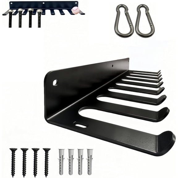 Baseball Bat Holder Rack - Metal Hanger for Softball, Storage & Display, Holds 16 Player Bats, Black
