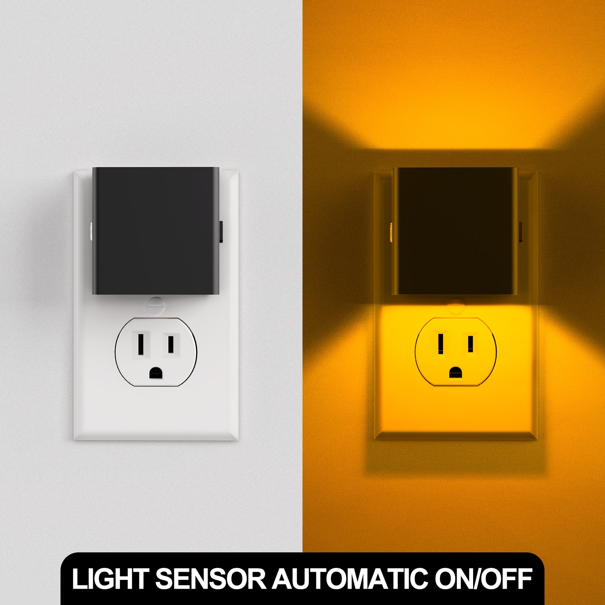 LOHASLED 2 Pack Black Amber Dimmable Square Night Light 3-Level
