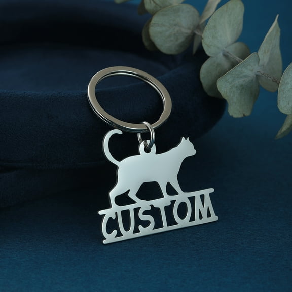 Custom Name Keychain Personalized Stainless Steel Cat Pendant Key Chains Gift Customized Nameplate Letter Keyring Jewelry