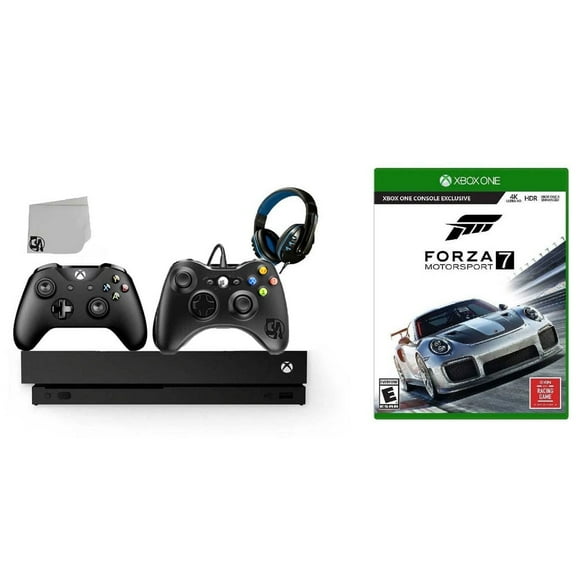 Pre-Owned Microsoft Xbox One X 1TB Gaming Console Black with 2 Controller Included with Forza Motorsport 7 BOLT AXTION Bundle