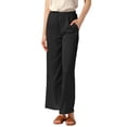 thumbnail image 1 of Pantalones casuales de pierna ancha de satén para mujer con cintura alta elástica INSPIRE CHIC, color negro, talla S, 1 of 6