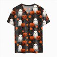thumbnail image 5 of CAUYDY Women Fall Halloween Doodles V Neck Shirt Lady Casual Tee Funny Spooky Season Family Holiday Party Celebration Short Sleeve Tee Pumpkin Top Grey Sizes 2XL, 5 of 5