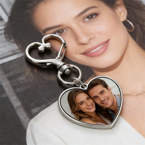 Cevemin Custom Alloy Heart Photo Keychain - Personalized Rotating Clasp Keyring Gift for Anniversaries Valentine's Day Weddings Birthdays