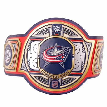 Columbus Blue Jackets Championship Belt Metal Plates Hand-Tooled Leather Strap Adult Size Collectible