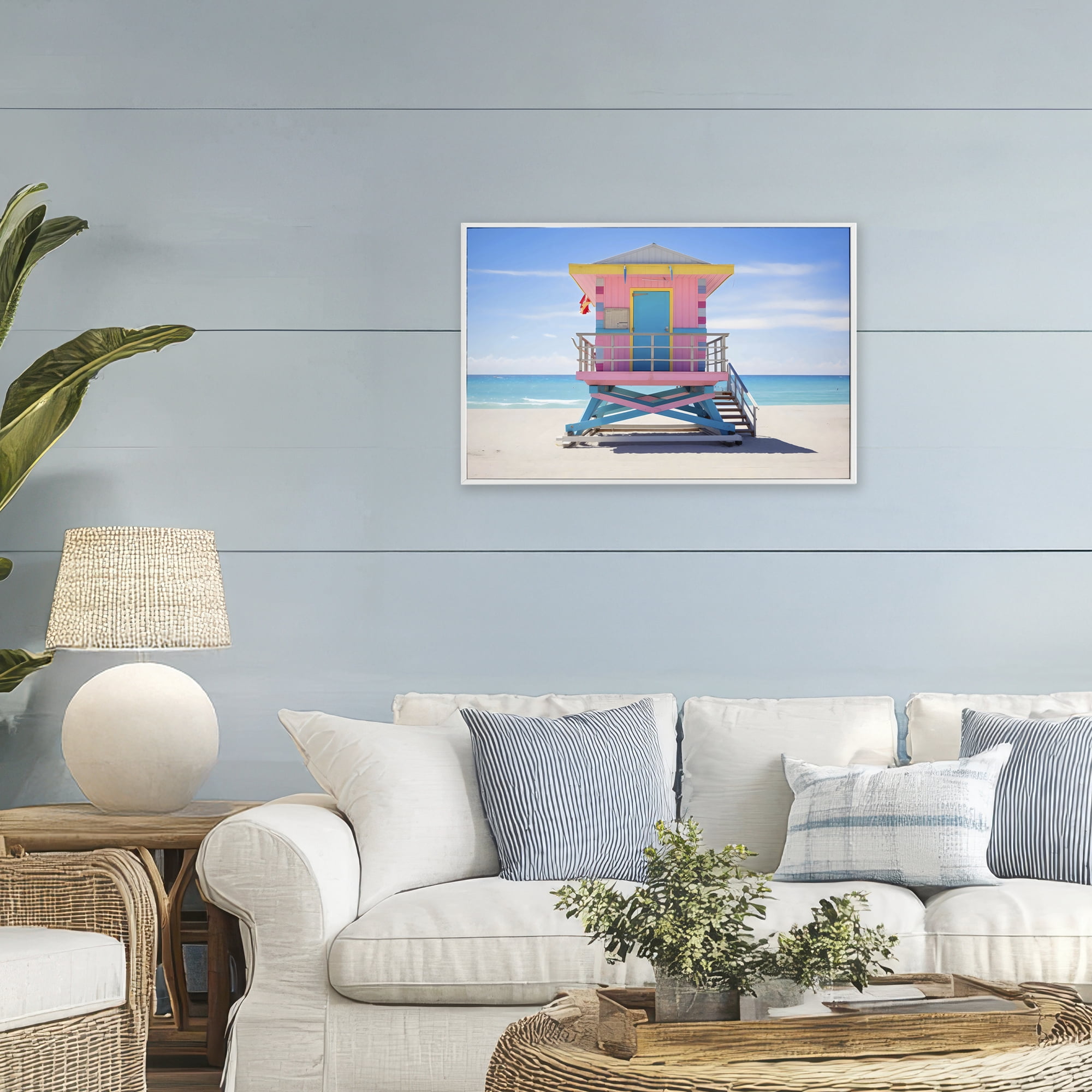 Stupell Industries Pastel Lifeguard Hut on Beach White Framed Giclee Art, design by Creative Studio
