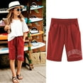 thumbnail image 2 of Tiny Harbor Girls Shorts Summer Thin Elastic Waist Letter Print Casual Pockets Bermuda Shorts Red 7-8Years, 2 of 4