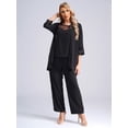 thumbnail image 4 of Mufeng Women 3 PCS Chiffon Pant Formal Suit with Tank Top Draped Cardigan Plus Size Mother of Bride Dress Set Evening Gown 01 Black 5XL, 4 of 9