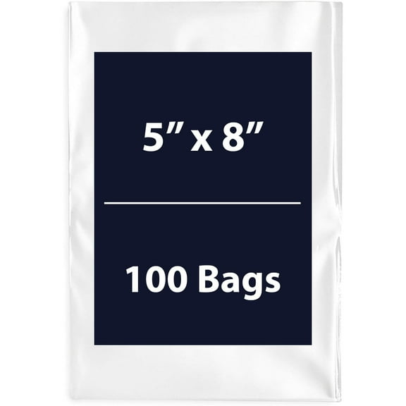 Multiple Sizes Clear Flat Poly Bags - 5"x8" & (100 Bags) 1.5Mil Flat Open Top Plastic Packaging Packing | Flexible and Durable Plastic Bags | Low-Density Polyethylene (LDPE)