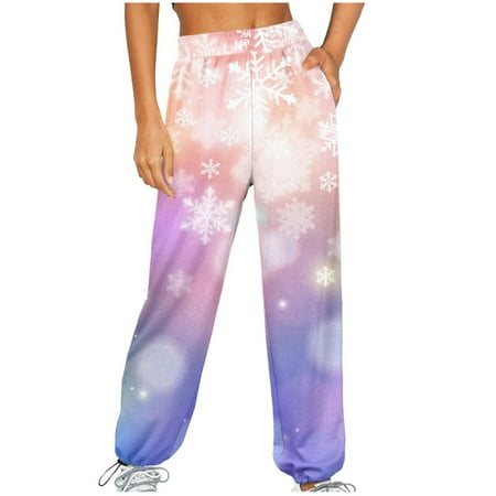 

Mrat Full Length Pants Pants for Athletic Workout Ladies Print Elastic Waist Pocket Drawstring Pants Scrub Pants For Female Jogger Style