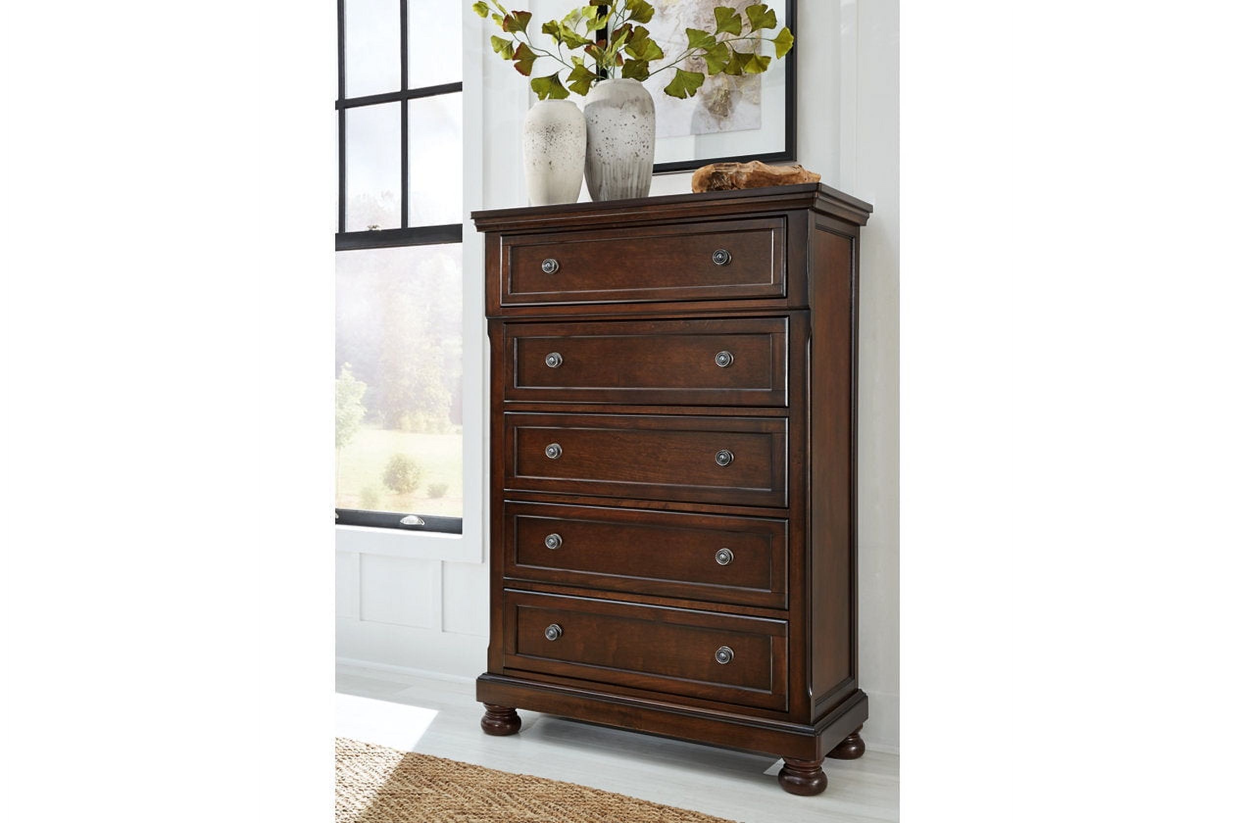 Ashley Furniture Porter 5-Drawer Traditional Wood Chest in Dark Brown