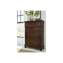 Ashley Furniture Porter 5-Drawer Traditional Wood Chest in Dark Brown
