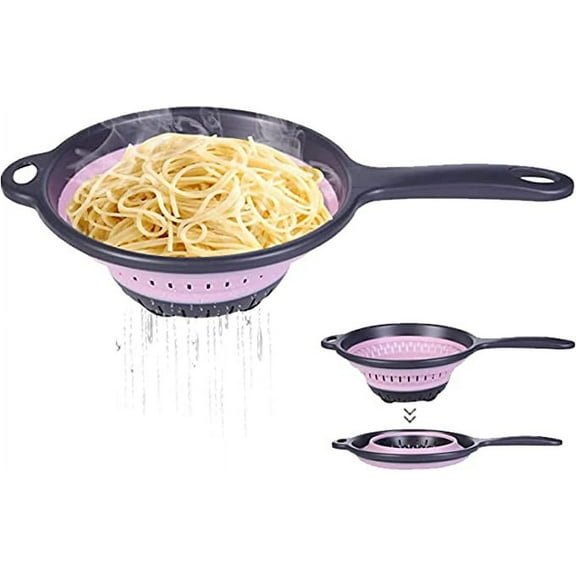 Collapsible Colander Strainer Colander 2 Quart Collapsible Colanders & Food Strainer Over the Sink Colander with Extendable Handles for Draining Pasta/Vegetable/Fruit（pink）