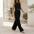thumbnail image 5 of BOMYJESK 2 Piece Sets for Women Square Neck Crop Tops Wide Leg Pants Casual Summer Lounge Sets Tracksuits Black XL, 5 of 6