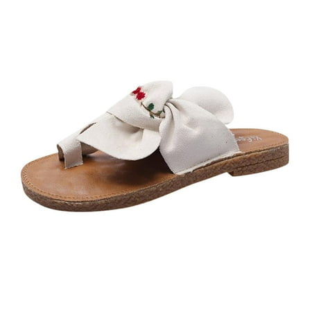 

Wandatree Women s Low Wedge Sandals Embroidered Flowers Bow Flip-Flops
