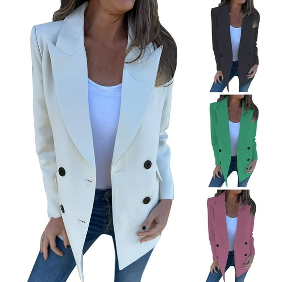 jtjvou 2025 Fall Women's Tweed Plaid Blazer Jacket - Fully Lined Fashion Business Casual Lapel Elegant Coat with Pockets Black L