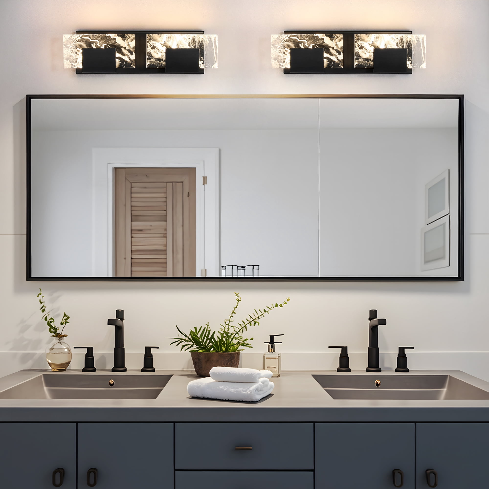 LED Bathroom Vanity Light 2-Light Matte Black Acrylic Modern Lighting Fixtures Smoke Design 3000K Wall Lights Fixture Over Mirror