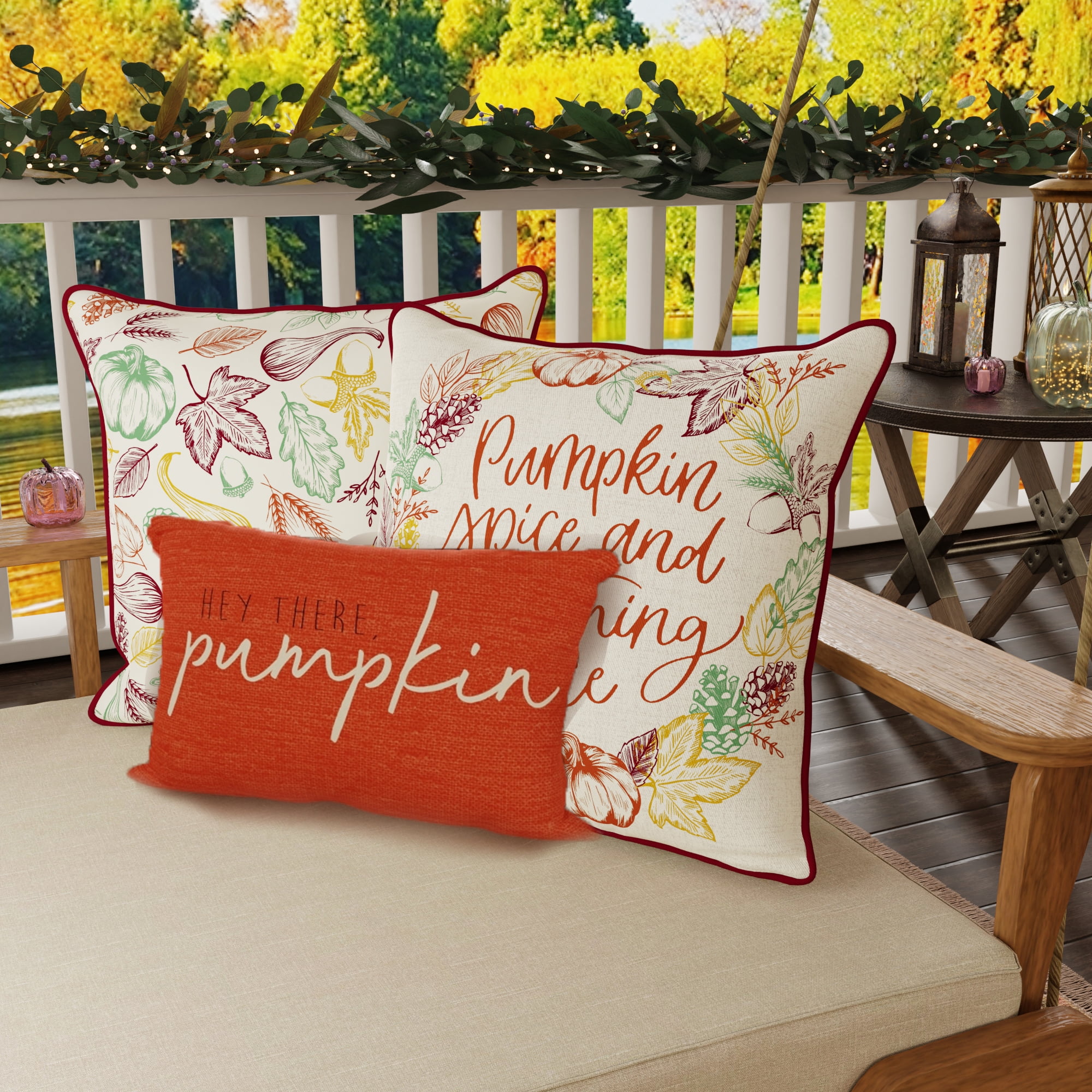 Jordan Manufacturing Orange Rectangular and Cream Pumpkin Reversible Square 2-piece Autumn Outdoor Throw Pillow Set