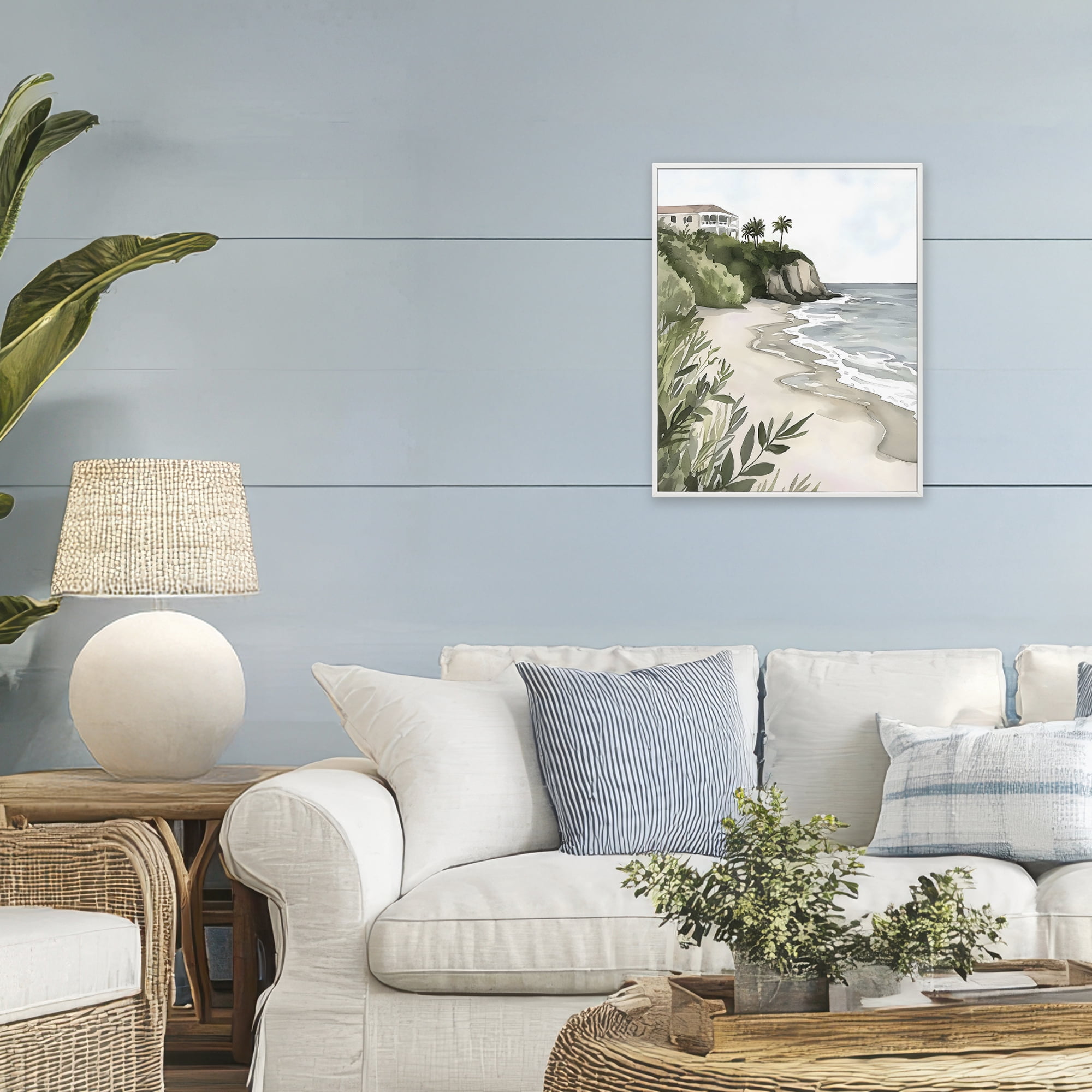 Stupell Industries Coastal Calm Villa on Bluff White Framed Giclee Art, design by Riley B