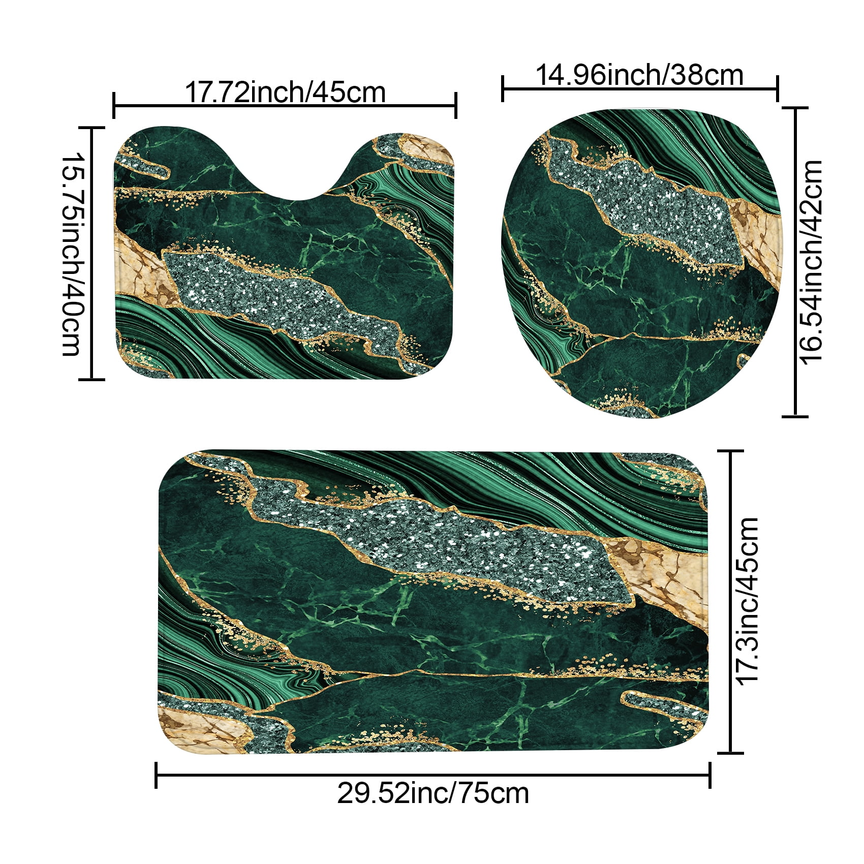 4PCS Marble Shower Curtain Sets, Modern Bathroom Sets With Toilet Lid Rug, Contour and Bath Mat, Luxury Bathroom Decor with 12 Hooks, 72 x 72 Inch, Green