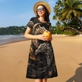 thumbnail image 4 of Easygdp Vintage Metal Dragon para Vestido Transpirable de Mujer, Vestido Suelto de Manga Corta con Pliegues y Bolsillos para el Verano, 4 of 6