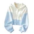thumbnail image 2 of IUYRTFE Women's Two Tone Hooded Knit Cardigan Long Sleeve Drawstring Color Block Casual Fall Sweater Coat, 2 of 6