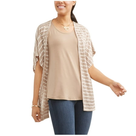 Women's 2fer Flyaway Solid Color Cardigan Tank Set