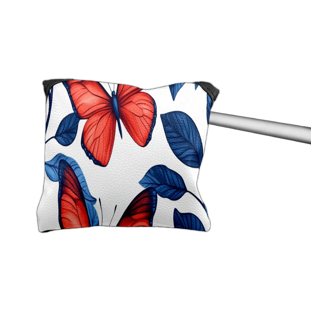 Golf Mallet Putter Cover Premium Leather Waterproof Golf Putter Head Cover with Magnetic Closure Red And Blue Butterfly