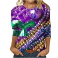 thumbnail image 2 of Meichang Womens 3/4 Sleeve Tops Mardi Gras Shirt Theme Party Tops Mardi Gras Mask Graphic T Shirts Crew Neck Loose Fit Tuesday Blouses, 2 of 5