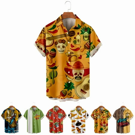 

LANLIN Men Dad Beach Shirt & Top Front-Pocket Funky Clothing Apparel For Men Boys