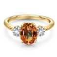 thumbnail image 3 of Gem Stone King 18K Yellow Gold Plated Silver Ecstasy Mystic Topaz and White Created Sapphire Engagement Ring for Women | 2.50 Cttw | Oval 9X7MM | Gemstone November Birthstone | Size 9, 3 of 6