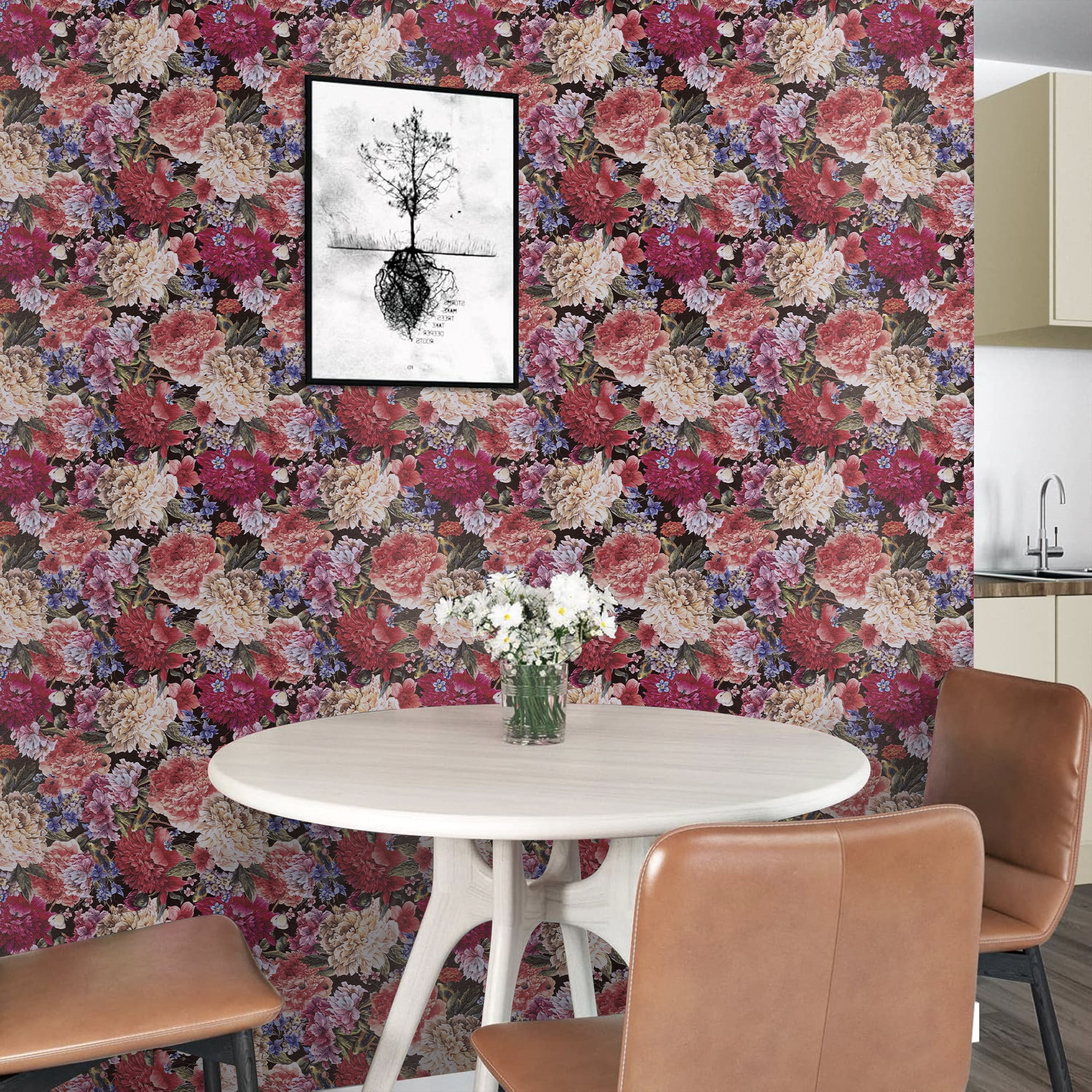 Abyssaly Floral Wallpaper Peel and Stick Wallpaper 17.7 in x 118 in /1 Roll Multicolor Self-adhesive Removable Wall Paper for Home Decor