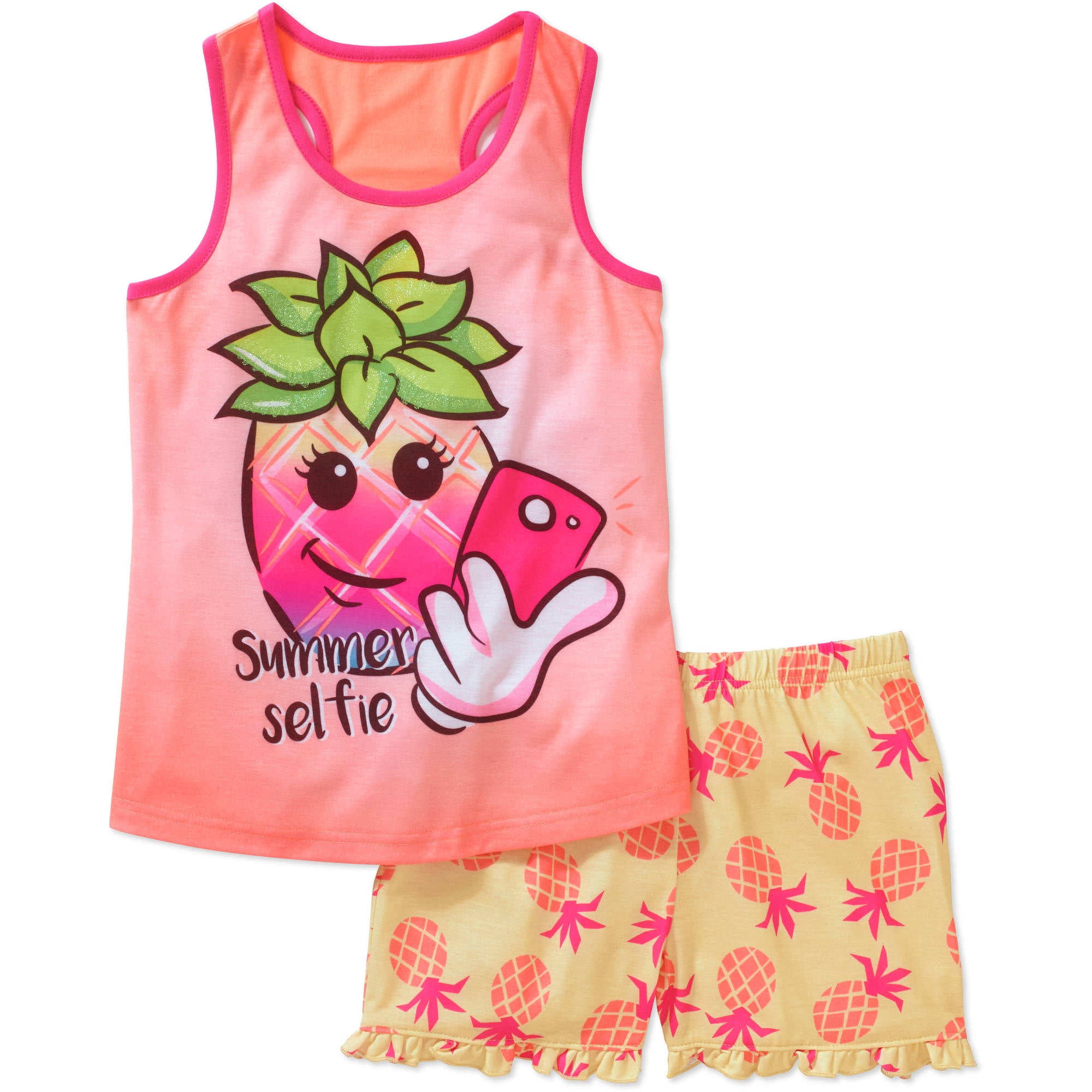 Girls' Graphic Pineapple Pajama Sleep Tank and Shorts TwoPiece Set