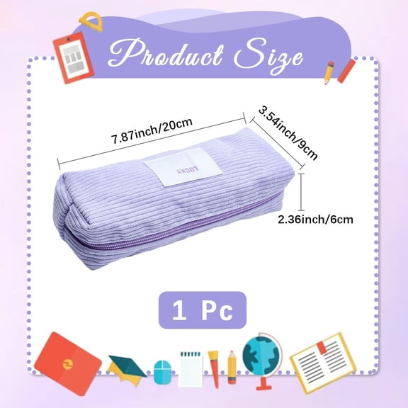 Pouch Small Case Bag Corduroy Makeup Toiletry Cosmetic Stationery Holder Organizer Zipper Portable Storage Bags Office Supplies for Travel Make Up Brushes Lilac
