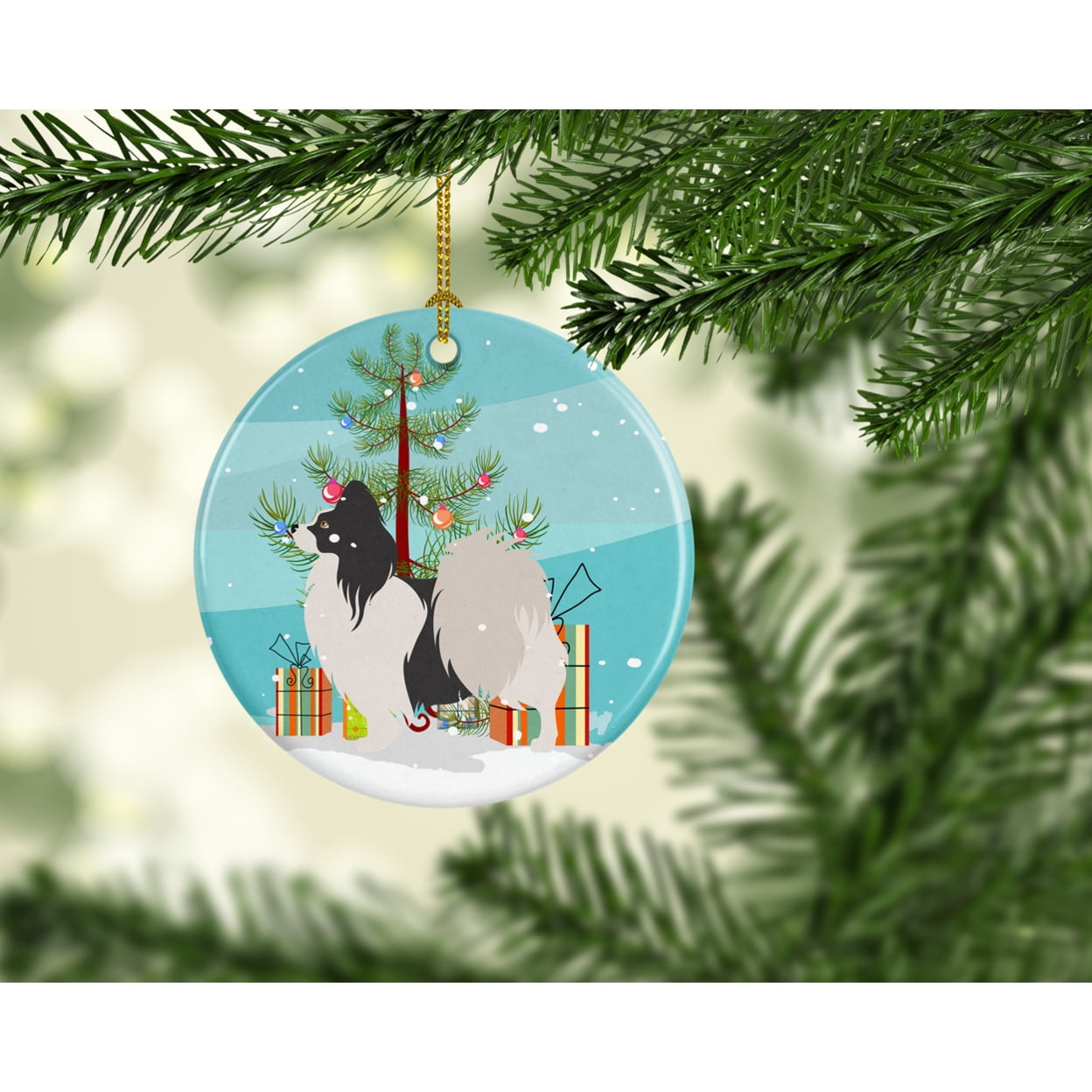 Papillon Christmas Ceramic Ornament