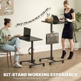 thumbnail image 3 of Bureau Debout à Hauteur Réglable avec Levage au Gaz, Table Mobile Portable pour Ordinateur Portable avec Roues et Crochet pour Écouteurs, 28 Pouces x 18,9 Pouces, Grain de Bois Noir, pour Bureau à Domicile, Chambre Ou Salon, 3 of 7