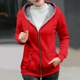 thumbnail image 2 of CFLVAEK Plus Size Womens Hoodies Winter Warm Fleece Lined Hoodie Sweatshirts Zip Up Solid Color Hooded Jackets Long Sleeve Coat with Pockets Red M, 2 of 7