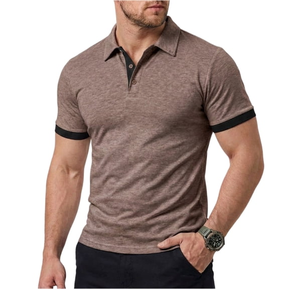 Homeyce Short Sleeve Polo Shirts for Men Button Down Collared Shirts Classic Casual Lightweight Polo Sweater Solid Color Short Sleeve Golf Shirts,Brown 2XL