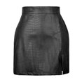 thumbnail image 4 of Womans PU Leather Skirt with Slit High Waist Fitted Short Mini Skirt Bodycon Pencil Skirts for Night Club (Small, Black), 4 of 5