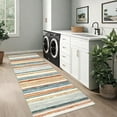 thumbnail image 2 of GlowSol 2'x6' Runner Rug Modern Striped Hallway Kitchen Runner Rugs Non-Slip Low Pile Bedroom Rug for Laundry Room, Green/Multi, 2 of 8
