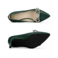 thumbnail image 5 of BLISSFUL STEP Women's Rhinestone Crystal Bow Pointy Toe Stiletto Heel Pumps Dark Green 8, 5 of 8