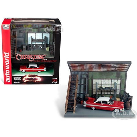 Autoworld AWSD001 1-64 Diecast Scale 1958 Plymouth Fury Red with Darnells Garage Scenic Display Diorama from Christine 1983 Movie (Best Car Garages In The World)