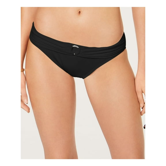 MICHAEL MICHAEL KORS Women's Black Stretch Logo-Ring Lined Full Coverage Shirred Bikini Swimsuit Bottom S