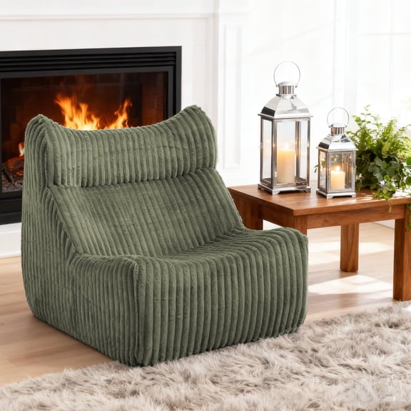 Dark Green Corduroy Bean Bag Lounger Chair With High Back For Living Room Bedroom