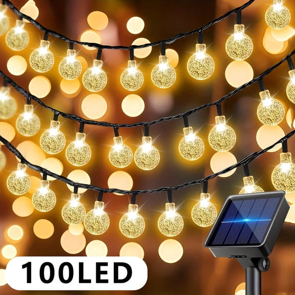 Solar Crystal String Lights, 100FT/200FT Waterproof Outdoor Patio Lights, 8 Lighting Modes, Warm White & Color Changing Fairy Lights for Garden, Backyard, Wedding, Holiday Decor
