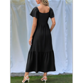 thumbnail image 7 of Women Summer Casual Square Neck Flutter Sleeve Boho Smocked A-Line Flowy Tiered Modest Midi Sun Dress with Pockets Black S, 7 of 7