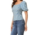 thumbnail image 4 of INSPIRE CHIC Women's Puff Sleeve Tops Sweetheart Neck Smocked Floral Blouses M Blue, 4 of 6