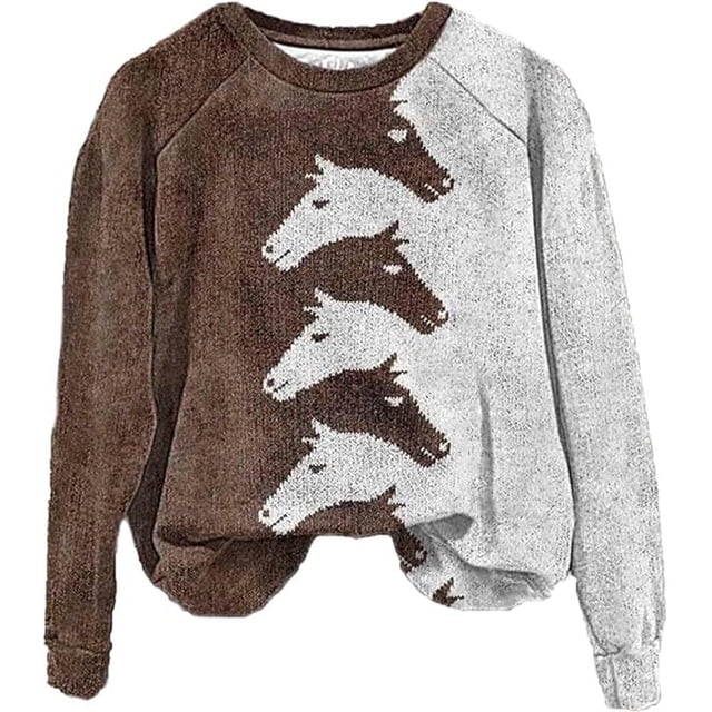 Chandail en Molleton Décontracté Rétro 3D Imprimé Raglan pour Femmes, Mode Col Rond, Manches Longues, Chandail Confortable, Doux, Coupe Ample